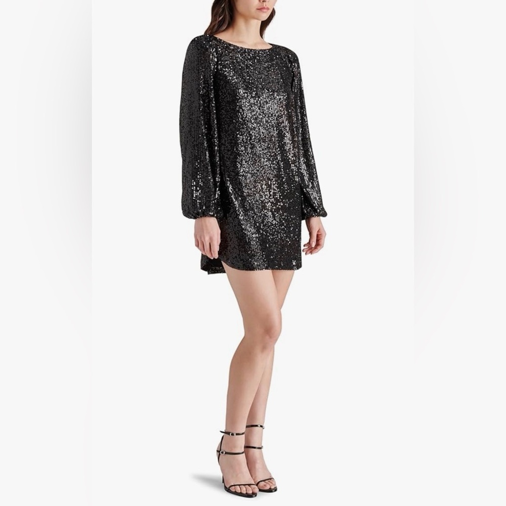 Steve Madden Black Silver Sparkling Sequin Long Sleeve Dress Size M